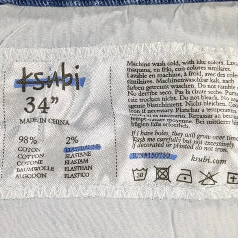 Ksubi Van Winkle Trashed Dreams GUC $220 Size 34   J1337
